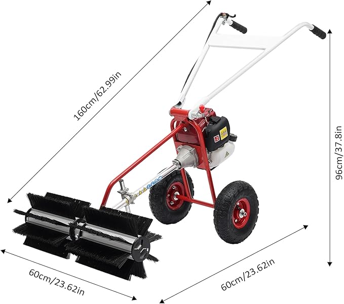 Gas Handheld Sweeper,Outdoor Hand Held 4-Stroke 37.7CC Gas Power Sweeping Broom, Walk Behind Handheld Cleaning Driveway Turf Artificial Grass Snow Clean Lawn Sweeper Cleaner Tools for Park