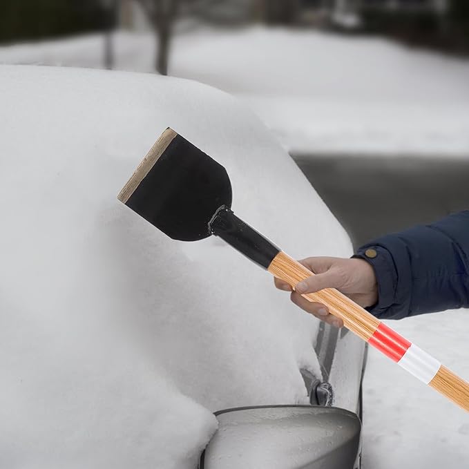 Railway Snow Scraper Shovel with Long Wooden Handle 12" Wide Metal Blade for Winter Snow and Ice Removal Outdoor Yard and Driveway Cleaning Tool