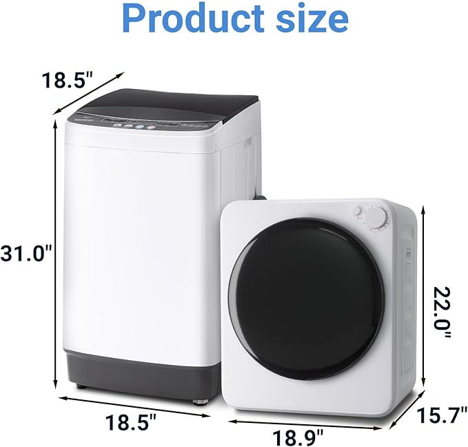 Compact Washer and Dryer Combo Set, 2.0Cu.Ft Full-Automatic Washing Machine with 10 Washing Programs & 1.6Cu.Ft Compact Dryer with 5 Drying Modes, for Apartment, Bathroom, Home, RV-Camping