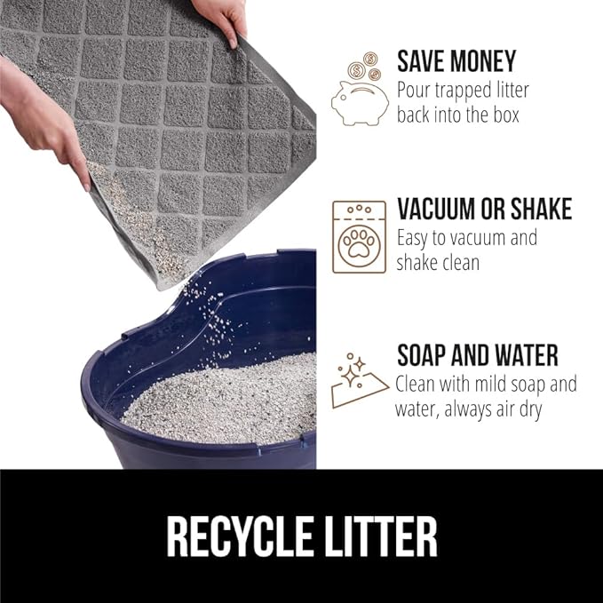 GORILLA GRIP Cat Litter Box Mat, Water Resistant, US Designed Kitty Litter Trapping Mats, Easy to Clean, Scatter Control, Less Mess and Clean Floors, Kitten Supplies for Indoor Cats, 17x11 Grey
