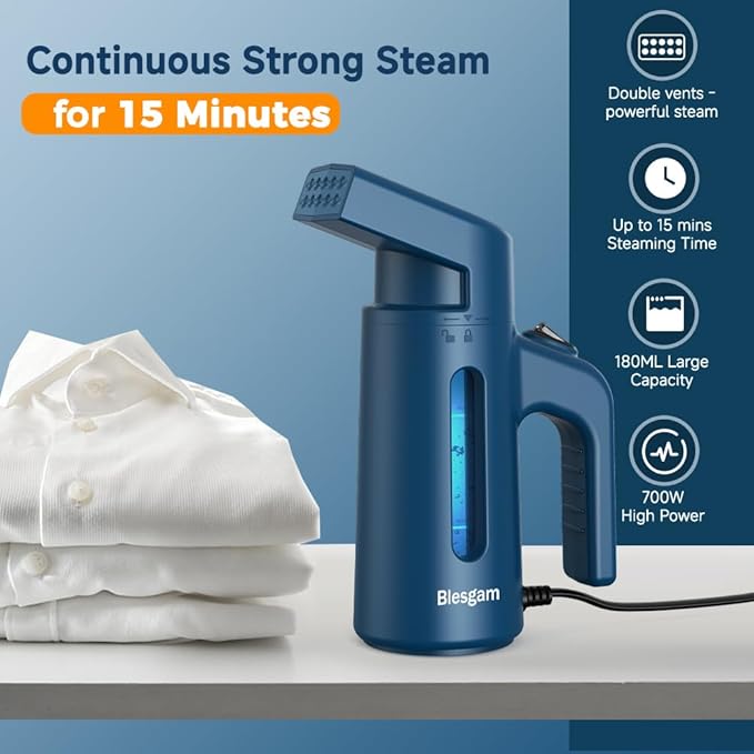 Steamer for Clothes 700W, Double Row Steam Clothes Steamer, 180ML Large Capacity Water Tank, 40S Fast Heat-up Garment steamer for Home and Office(GY168)