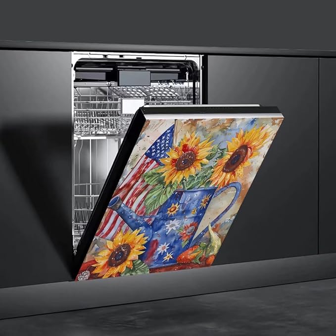 Generic USA Flag Sunflower Dishwasher Face Cover - Magnetic Decorative Farmhouse Flower Stickers, Simple Dishwasher Sticker, Fridge Door Cover, 23Wx26H
