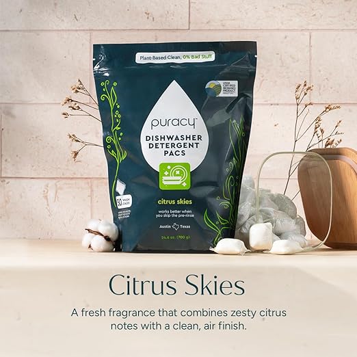 Puracy Dishwasher Pods, Natural Dishwasher Detergent, Citrus Skies Dish tabs - Enzyme-Powered, Spot & Residue Free - TikTok Trend Items, Must Haves from TikTok (Citrus Skies, 50 Count - 2 Pack)