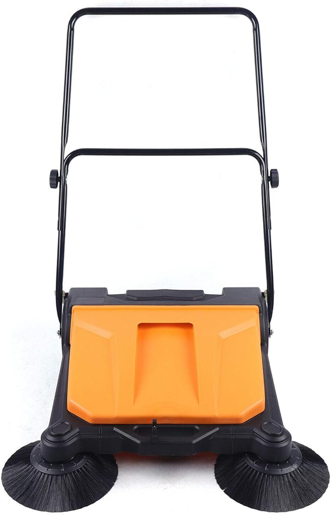 Eapmic Commercial Walk Behind Sweeper 26" Industrial Hand Push Floor Sweeper Outdoor Indoor Foldable Manual Sweeping Machine with 4 Gal Trash Bin for Basement, Garage, Driveway, Hotel