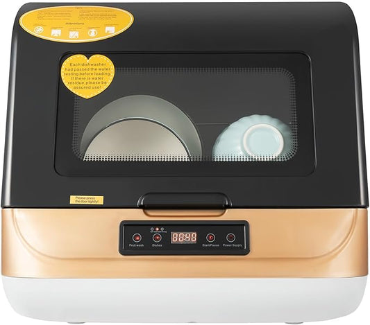 Portable Countertop Dishwasher 1200W Compact Dishwashers, Quick Wash Dish Wash Machine Large Capacity Countertop Dishwasher with 3 Washing Programs, Dish Washing for Apartments RV (white-black-brown)