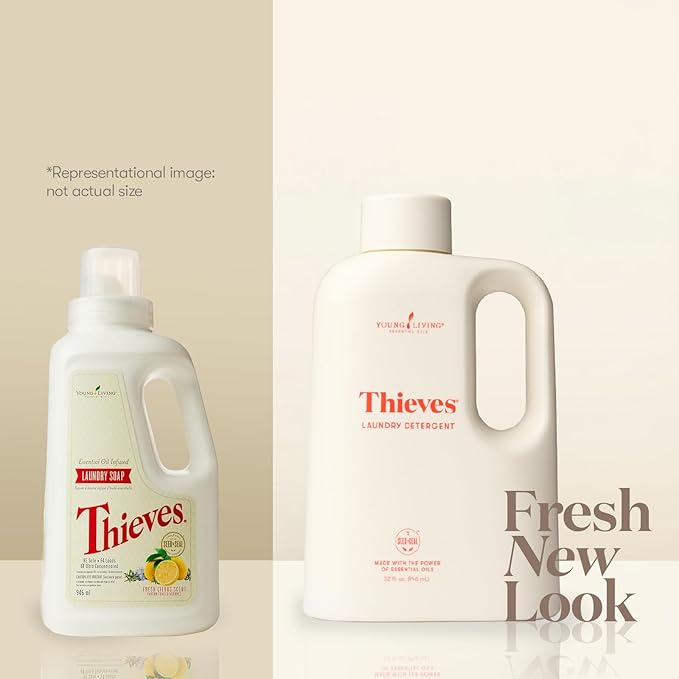 Young Living Thieves Laundry Detergent, Concentrated Plant-Based Formula with Enzymes, Fresh Citrus Scent, For HE and Standard Washers, 32 fl oz - 2 Pack