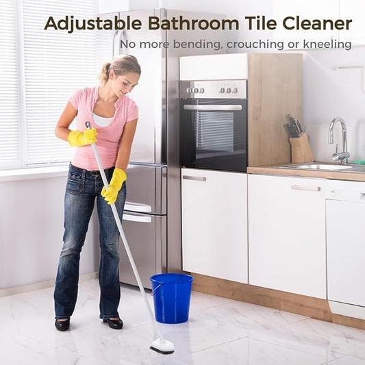 2 in 1 Tub and Tile Scrubber, Extendable Bath Cleaning Scrubber Tool with Long Handle, Bathroom Tile Cleaner, 180-Degree Rotating Scrubber