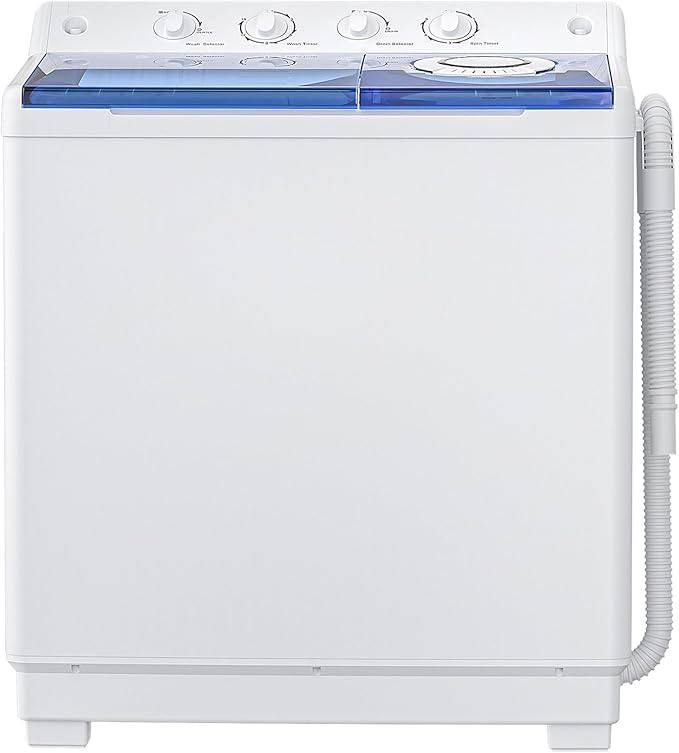 Zynkez Portable Washing Machine, 40Lbs Compact Washing machine, Twin Tub Laundry Washer Machine with Built-in Drain Pump, Semi-Automatic 24Lbs Washer and 16Lbs Spinner Combo for Apartments, Dorms, RVs