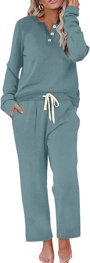 WIHOLL Lounge Sets for Women Two Piece Outfits Button Down Sweatsuit Sweatpant with Pockets Fall Fashion 2025