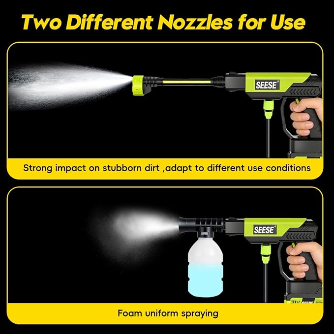 Cordless Pressure Washer Gun: 1200 PSI Portable Electric Washer for Vehicle, Driveway & Deck - Ergonomic Handle Design with 30min Runtime & 6-in-1 Nozzle