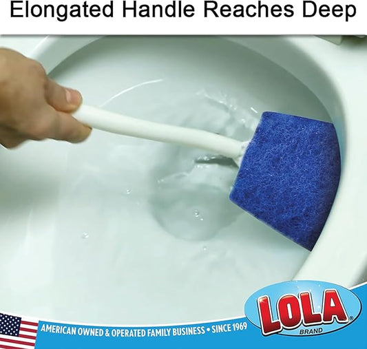 LOLA Bath & Toilet Bowl Scrubber Brush w/Comfort Handle & Hang Hole. Non-Scratch, Removes Rings w/Scrubbing Pad, 1 Pack