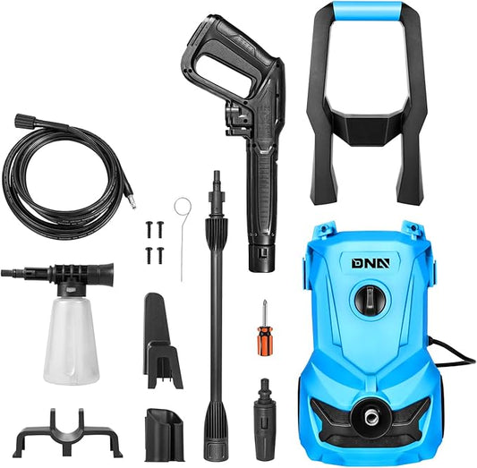 DNA Motoring TOOLS-00227 Up to 1813 PSI 1.45 GPM IPX5 1500W Electric Pressure Washer Car Wash Machine with Adjustable Nozzle Spray Soap Bottle, for Yard Car Driveway Patio Deck Cleaning (Blue)