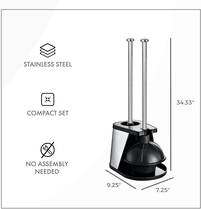 ToiletTree Products Modern Deluxe Freestanding Toilet Brush and Plunger Combo (Black - 7.5" x 9" x 20.5")