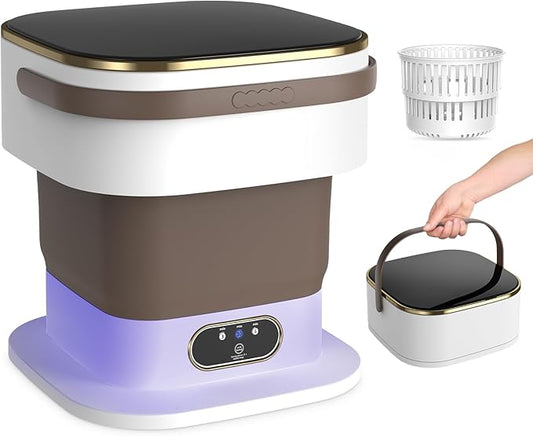 Portable Washing Machine, 15L Mini Washing Machine with Spin Basket & 3 Cleaning Modes for Small Clothes,Foldable Mini Washer for Apartments, Dorms, Camping (Khaki)