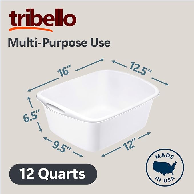 Dish Pans for Kitchen Sink, Plastic Tub Dishpan Wash Basin and Foot Bath for Soaking Feet, Wash Bucket for Washing and Storage Cleaning Supplies - 12 Quarts - Heavy Duty (White, 8)
