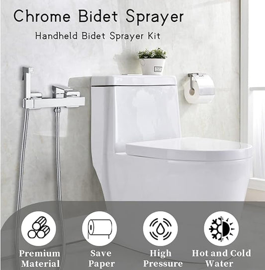 Bidet Sprayer for Toilet, Toilet Concealed Hot and Cold Mixing Brass Handheld Bidet Toilet Sprayer Wall Mount Diaper Douche Shattaf Kit for Bathroom Cleaning, Polished Chrome