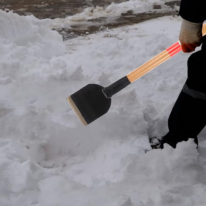 Railway Snow Scraper Shovel with Long Wooden Handle 12" Wide Metal Blade for Winter Snow and Ice Removal Outdoor Yard and Driveway Cleaning Tool