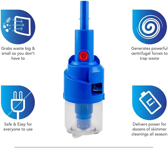 POOL BLASTER Dynamo Pool Skimmer Basket Vacuum, Cordless Hands-Free Safe Debris Removal Tool, No Bending Over, No Skimmer Basket Handle Needed, Rechargeable, Battery-Operated, with Skimmer Basket Hook