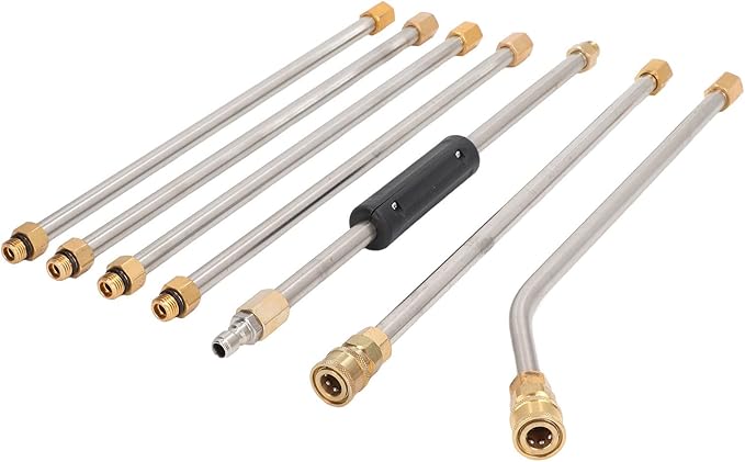 High Pressure Power Washer Extension Wand Set 4000PSI Gutter Cleaning Tool with 5 Nozzle Tips for Car Driveway Roof Deck ABS Metal Rustproof Durable