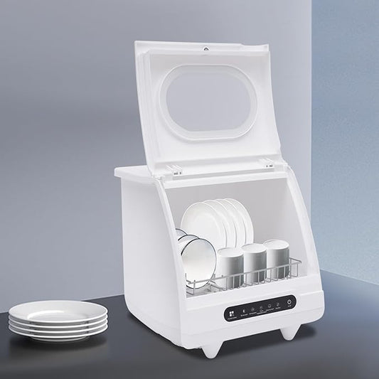 Countertop Dishwasher, 800W Portable Mini Dishwasher with 5 Wash Programs Fully Automatic Dishwashing Machine 360° Rotation Flushing Low Noise for Homes, Dormitories, RV