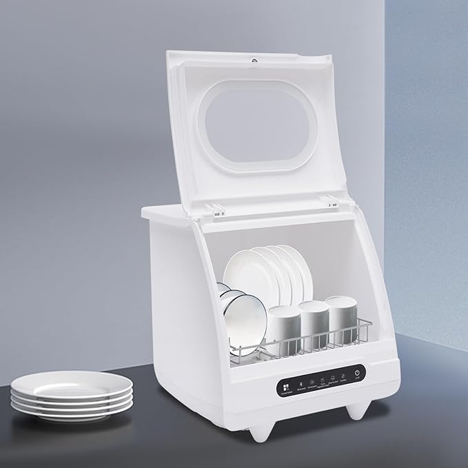 Portable Countertop Dishwasher, 5 Washing 12 Spouts Water Tank Leak-Proof Dry and 360° Rotation Flushing, Uitable for Homes Kitchen Apartments Dormitories Campers Rvs
