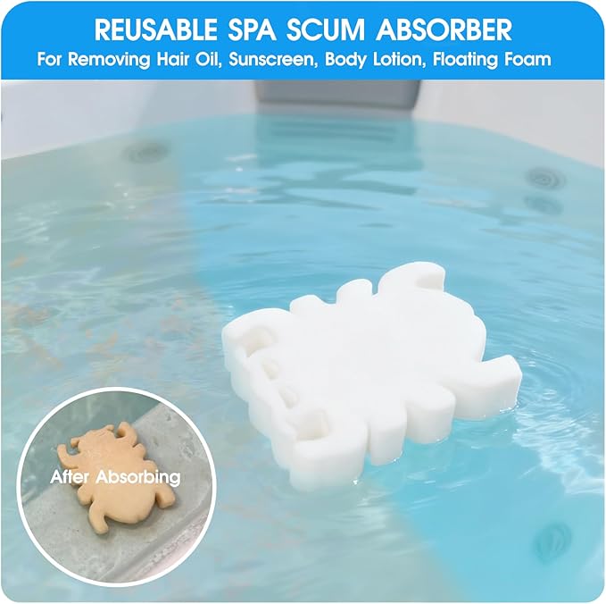5-in-1 Spa Cleaning Set - Hot Tub Small Pools Maintenance Accessories Kit - Skimmer Net, Round Brush, 2ft Pole, Scrub Glove and Scum Absorber