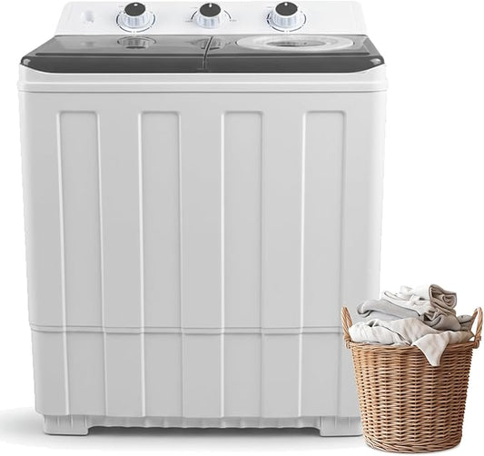 Portable Washing Machine Twin Tub - 14lbs Compact Washer (9,5lbs) and Spinner Dryer (4.5lbs) Combo with Drain Pump - Semi Automatic Washing Machine for Apartments, Dorms, RVs, Camping - Grey
