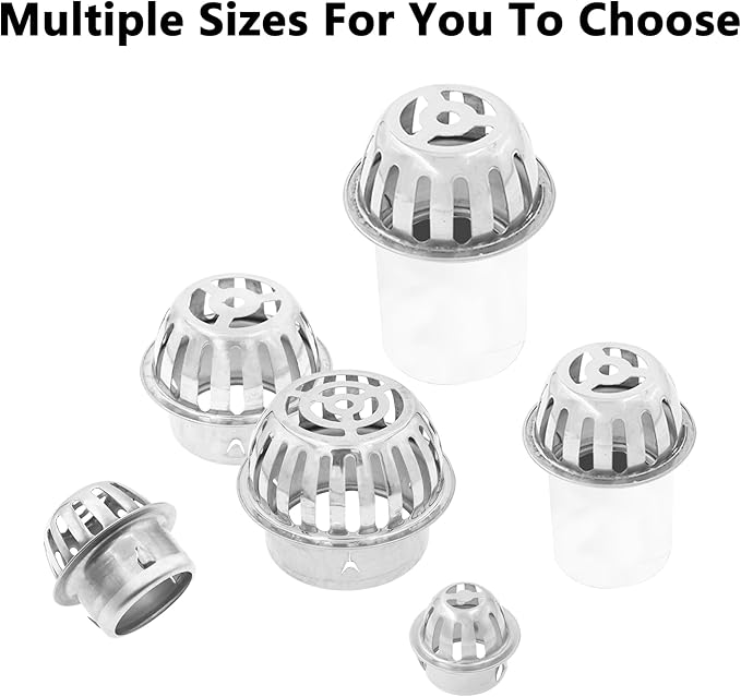 Roof Floor Drain,SAFYY 304 Stainless Steel Roof Drain Dome,Balcony Roof Dome Drain Cover,Yard Outdoor Anti Blocking Strainer,Gardens Gutter Cleaning Tool,Rain Bucket Drainage Parts (1, 63mm/2.48")