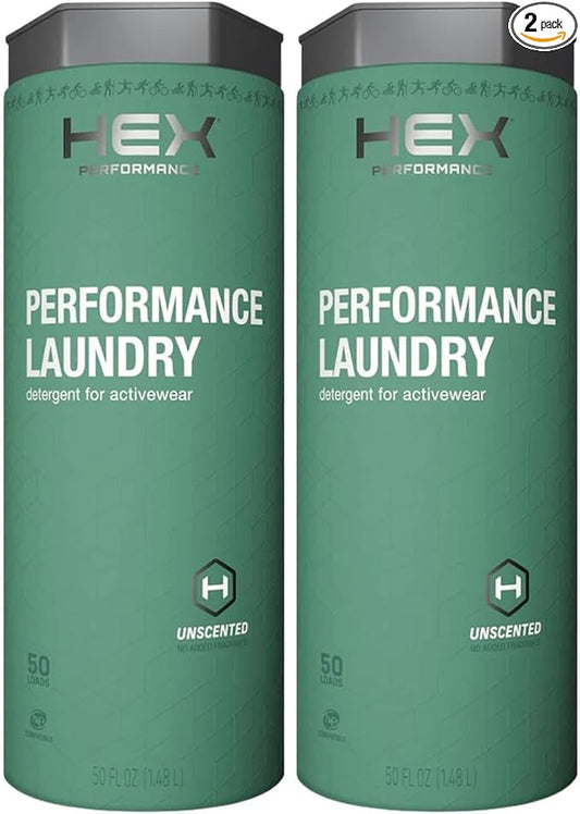 HEX Performance Laundry Detergent, Unscented, 100 Loads (Pack of 2) - Designed for Activewear, Eco-Friendly, Concentrated Formula