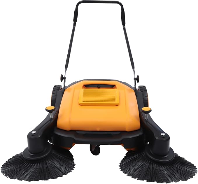 Industrial Floor Sweeper Machine 41" Hand Push Broom Large Area Outdoor Commercial Walk Behind Cleaning Tool With 14.5 Gal Trash Bin for Garage, Driveway, Hotel