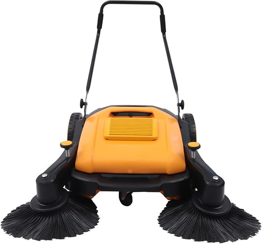 Industrial Floor Sweeper Machine 41" Hand Push Broom Large Area Outdoor Commercial Walk Behind Cleaning Tool With 14.5 Gal Trash Bin for Garage, Driveway, Hotel