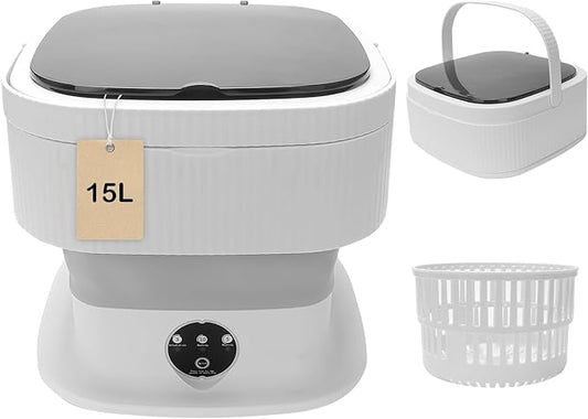 Portable Mini Washer Machine, 15L Collapsible Travel Mini Washer and Dryer Combo, Portable Washing Machine and Dryer for Apartment. (Grey)