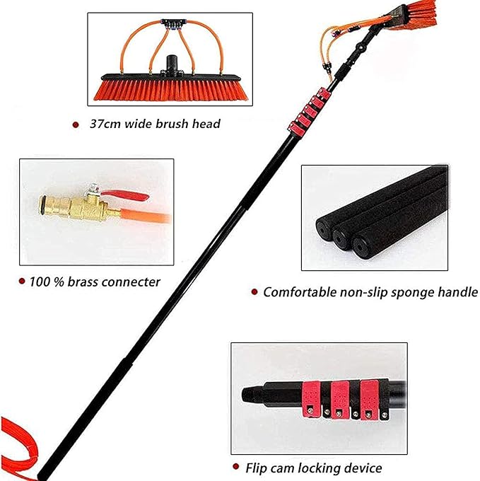 Water Fed Telescopic Brush 3.6-11M Window Cleaning Pole Brush Window and Solar Panel Cleaning System Windows Cleaning Trucks Water Fed Pole Kit for Trucks Water Fed Pole Kit