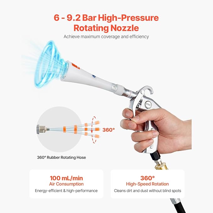 Happybuy Professional 360° Rotating Air Blow Gun - High Pressure Car Cleaning Tool with Dual Nozzles & Adjustable Airflow, Perfect for Vehicle Detailing (1/4" NPT Compatible)