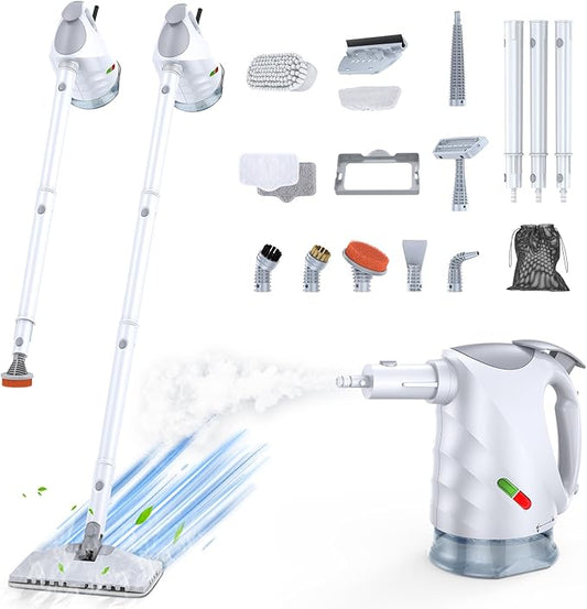 ScrubWiz 10-in-1 Steam Cleaner, Steam Mop & Detachable Handheld Steam Cleaner, 320ml Water Tank, 10s Fast Heating, Portable Steamer for Kitchen, Floor, Tiles, Window, BBQ Grill, Car, Bright White