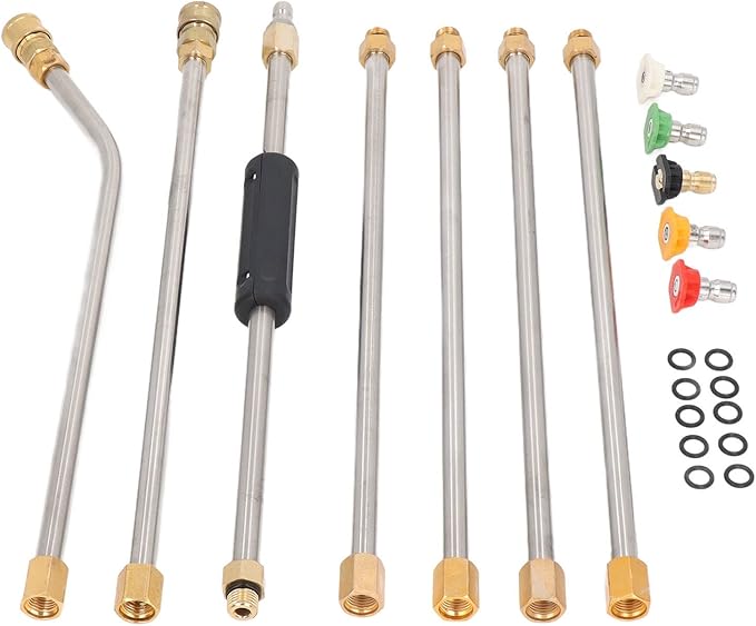 High Pressure Power Washer Extension Wand Set, Gutter Cleaning Tool with 5 Nozzle Tips, 4000PSI Pressure Washer Lance for Car, Driveway, Roof and Deck Cleaning, Includes 7 Straight