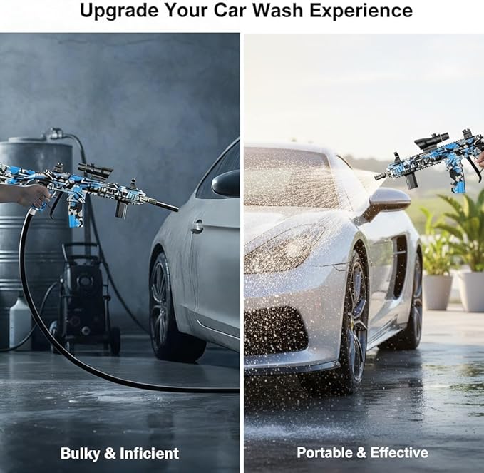 M416 Tactical Style 3600 PSI High Pressure Washer Gun - Foam Cannon Compatible with Swivel & 4 Nozzles - Airsoft Inspired Design for Car Cleaning & Outdoor Use (Blue)