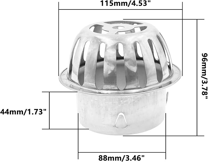 Roof Floor Drain,SAFYY 304 Stainless Steel Roof Drain Dome,Balcony Roof Dome Drain Cover,Yard Outdoor Anti Blocking Strainer,Gardens Gutter Cleaning Tool,Rain Bucket Drainage Parts (1, 90mm/3.5")