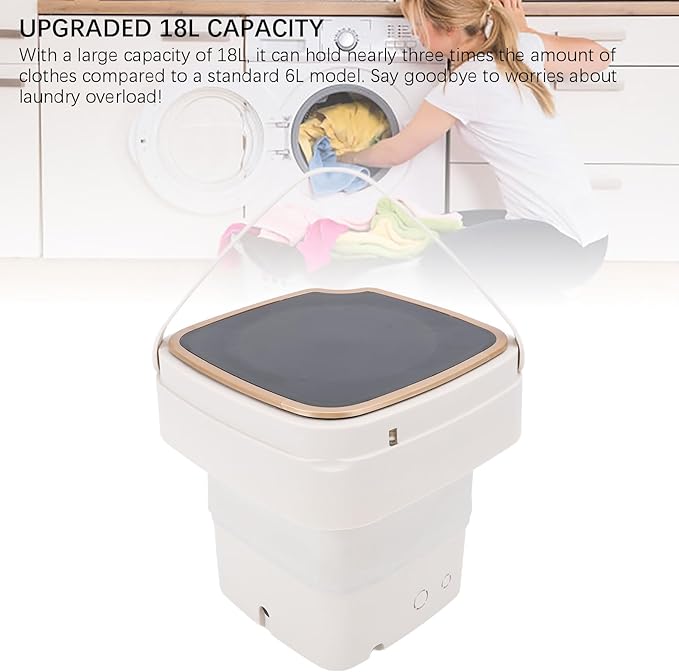 Portable Washing Machine, 18L Large Capacity Foldable Mini Washer with Drain Hose, 2/3 Water Filling for Deep Cleaning, for Undergarments, Socks, Apartments, Dorm, Travel Laundry