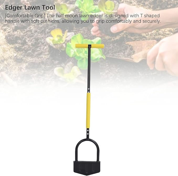 Edger Lawn Tool Stainless Steel Half Moon Edger with T Handle, Comfortable Grip – Rust - Durable Design, Ideal for Garden, Flower Bed, Sidewalk & Driveway Edging