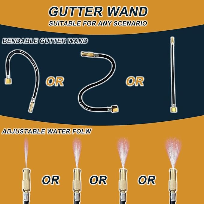 12FT Telescopic Gutter Cleaning Tools from The Ground, Reach to 20FT Gutter Cleaner Wand with Hose Attachment, Aluminum Wand Rain Gutter Cleaner Tool