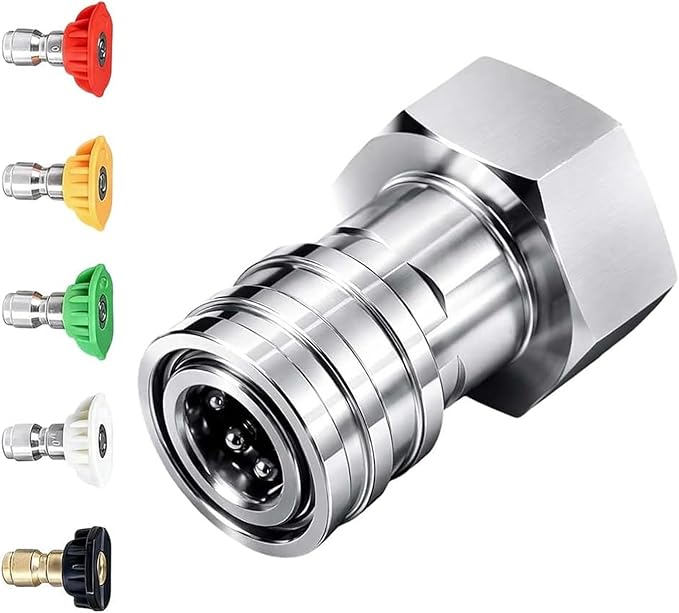 Garden Hose to Pressure Washer Adapter, 3/4” GHT to 1/4” Quick Connect with 5 Multiple Degrees Nozzle, Garden Hose Pressure Washer Attachment for Car Wash or Watering the Flowers