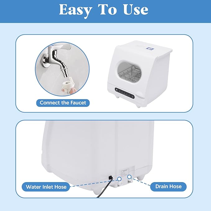 Portable Dishwasher Countertop, Compact Dishwashers with 5 Washing Programs, Mini Dishwasher Countertop with Hose for Clean Dishes, Knives, Forks, 洗碗机