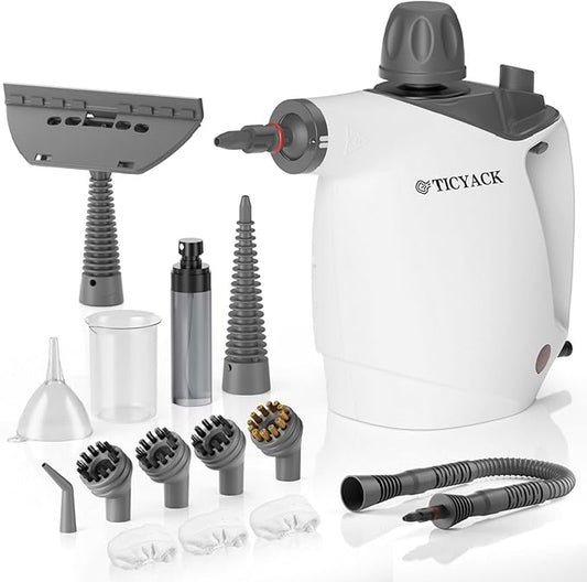 Handheld Steam Cleaner, Steam Cleaner with 16 PCS Accessory & Safety Lock, 500ML Capacity, Multi-Surface Deep Cleaning for Home, Car, Bathroom, Grout, Floor, Window (White)