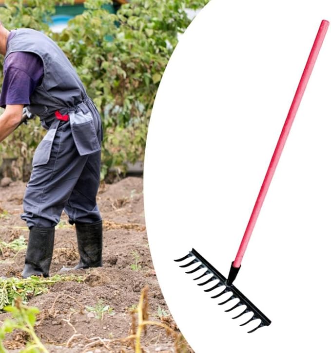 Garden Tool for Soil Preparation Wooden Handle Rake for Flower Beds, 12 Teeth 40x12x10cm