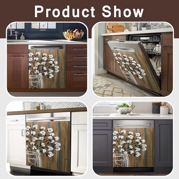 Bless Family Dishwasher Cover Floral Sticker Kitchen Decor,Cotton Bolls Painting Fridge Magnetic,Flower Vase Refrigerator Magnets Decal,Appliance Magnetic Panel 23"x26"