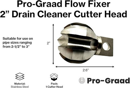 2” Flow Fixer Drain Cleaner Plumbing Snake Cutter Head for 2-1/2" - 3" Pipes, Clears & Scrapes Pipe Inner Walls, Fits 5/8” & 3/4" Cables, for Commercial & Residential Use