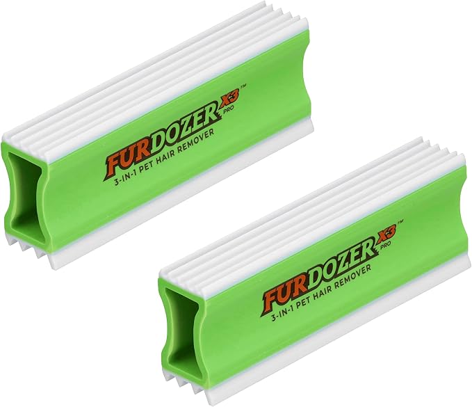 FurDozer Pet Hair Remover & Auto Detailing Tools - Cat & Dog Hair Remover for Carpets, Car Interiors, Couches, Bedding, & Pet Furniture (Green, (2 Pack) - X3 PRO) by NeaterPetBrands