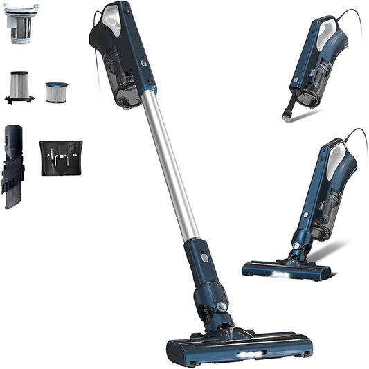 Corded Vacuum Cleaners For Home, 500W Powerful Suction With Dual HEPA Filters, LED Lights & 16.7ft Power Cord, One-Touch Release Dust Cup, Converts To Handheld Vacuum For Pet Hair Hard Floor Carpet