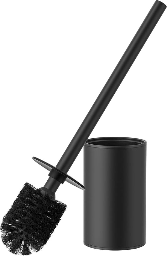 FORIOUS Toilet Brush and Holder Set, 304 Stainless Steel Heavy Duty Base and Handle for Bathroom Deep Cleaning, Toilet Bowl Cleaners Brush with Holder, Space Saving for Storage (1, Matte Black)